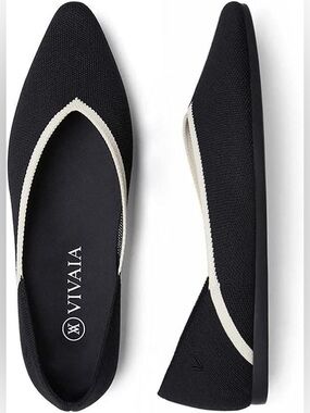 VIVAIA Black Pointed Toe Flats with Contrast Trim